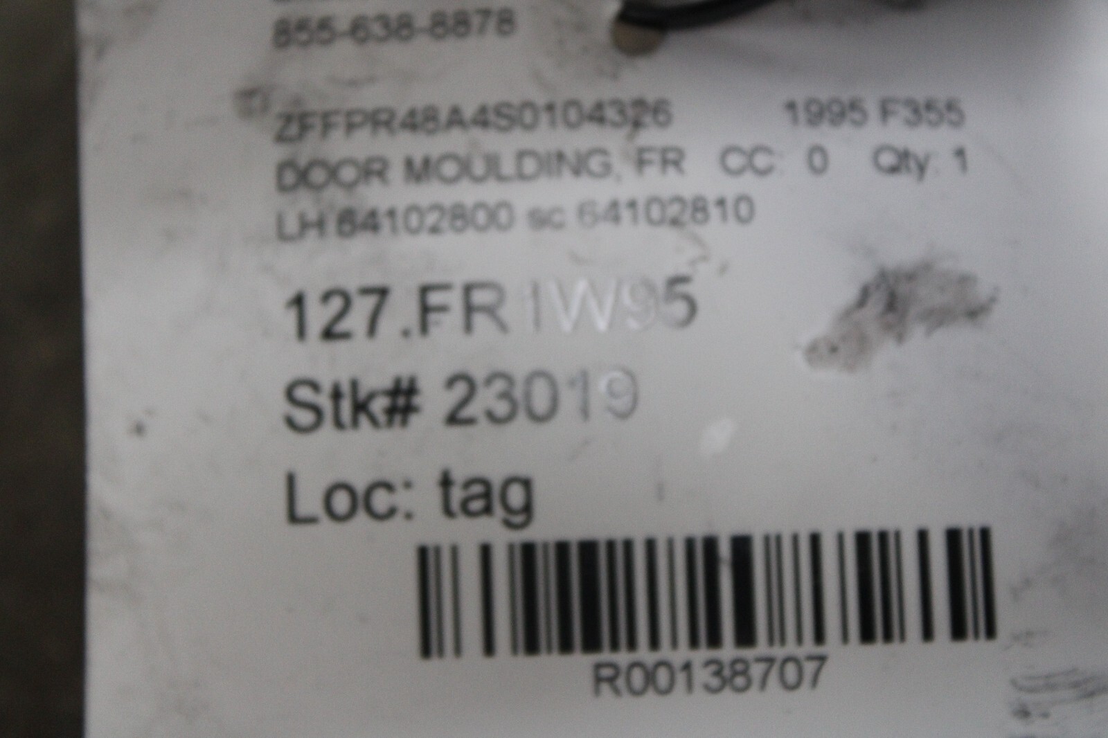 Ferrari F355, LH, Left, Front Door Molding, Used, P/N 64102800 sc 64102810