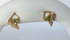 14k Gold Tri Color Rose Yellow Green Gold Peridot Heart Leaf Stud Earrings