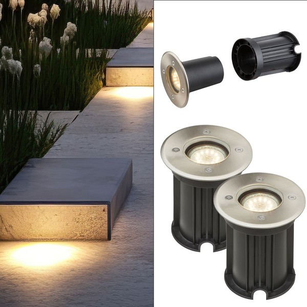 2X AußEn Einbau Strahler Edelstahl Garten Einfahrt Boden Spots Lampen Befahrbar-image