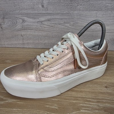 Vans Off The Wall Damen-Schnürschuhe Roségold Metallic Leder Größe UK 6 