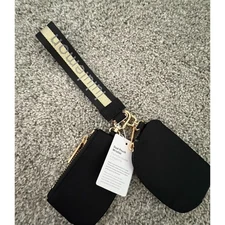 Lululemon Dual Pouch Wristlet Wallet Accessory Keychain Bag Black and Gold