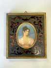 antique miniature female painting PRECIOUS FRAME INLAID EMPIRE '800