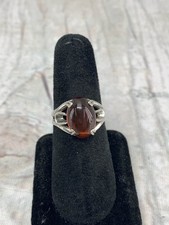 Vintage Sterling Silver Ring w/ Oval Amber Ca...