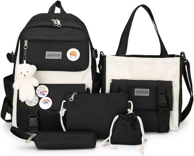 5Pcs Aesthetic Backpack Set for School Teens Girls Daypack Cute Trendy Large Cap
