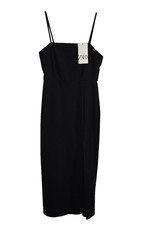 Zara NWT Womens Black Spaghetti Strappy Camisole Side Slit Midi Cocktail Dress M