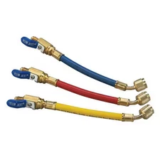 Yellow Jacket 25980 Manifold Hose Set, 9 In, Red, Yellow, Blue
