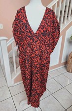 NWOT AVA VIV Orange Black Floral Dolman Sleeve Smocked Waist Midi Dress Sz 3X
