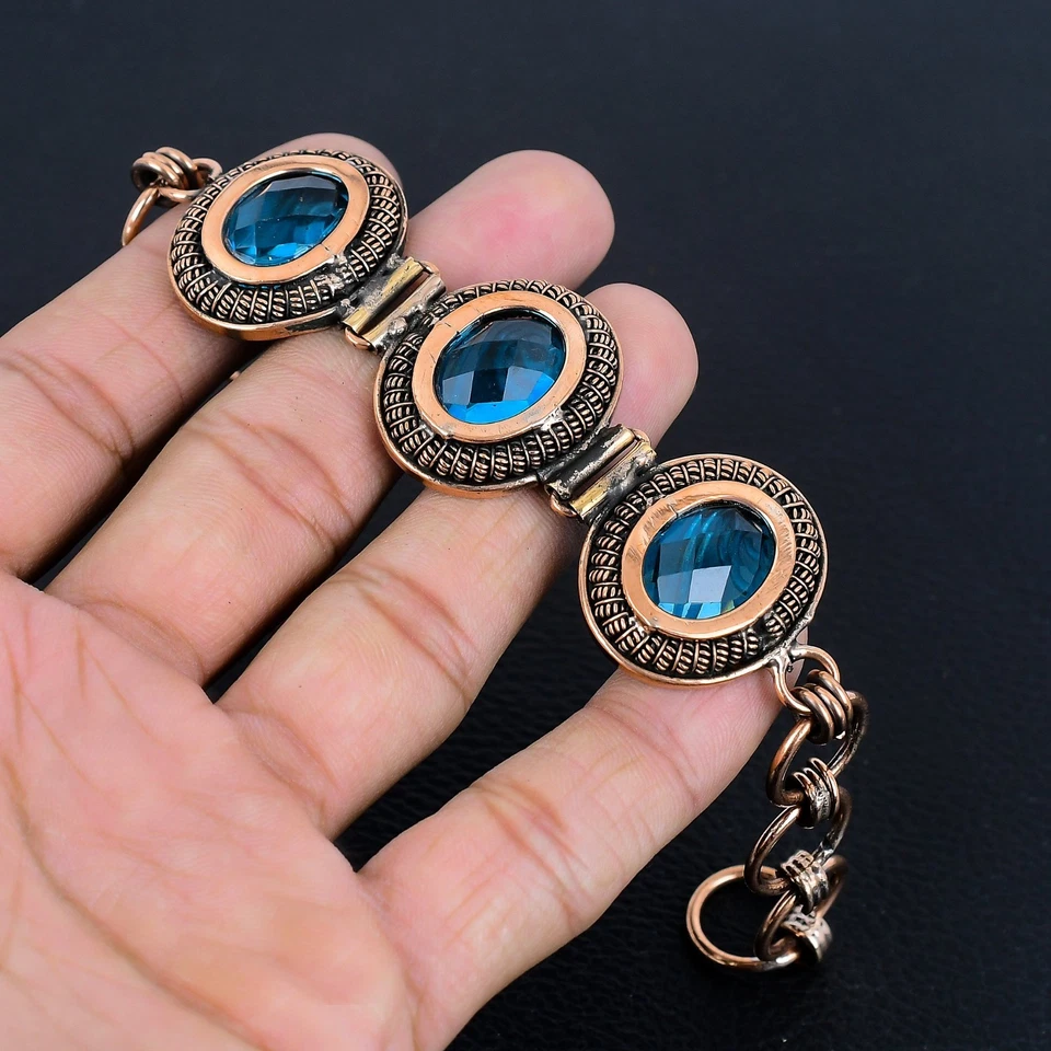 Синий топаз ручной работы драгоценных камней медной проволоки надежном регулируемый браслет подарок для любви - Изображение 2 из 4