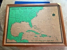 '79 VTG Ghent Hurricane Tracking Chart Push Pin Cork Board - 24" x 18" - Framed