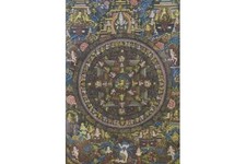 Antikes Thangka – Szenen aus dem Leben Buddhas – Goldbemalung & Gouache – Gerahm