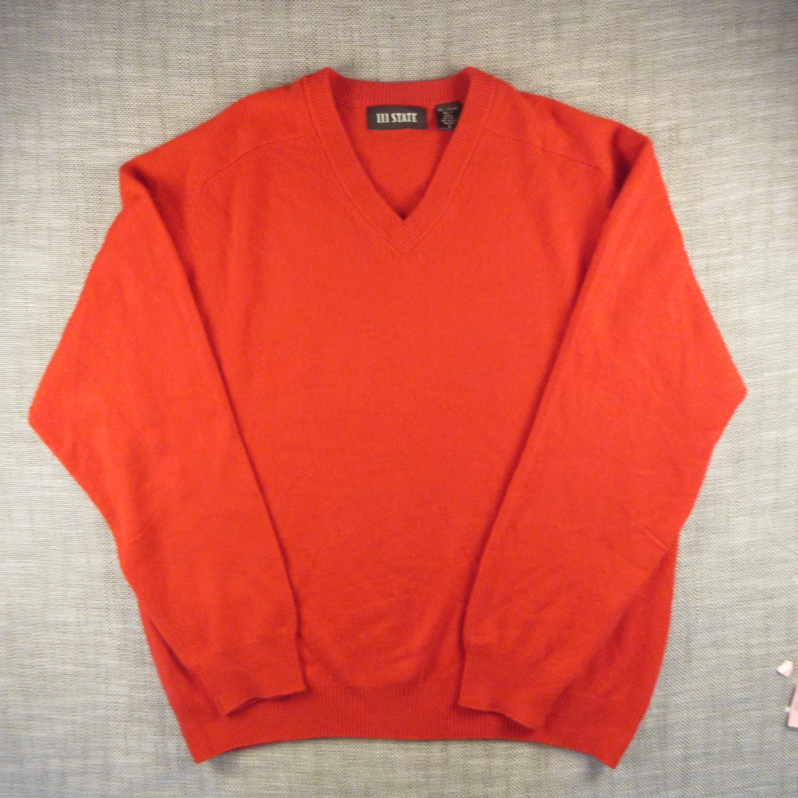 Red Cashmere Large Men's Pullover Sweater Classic Vneck Size Large III State