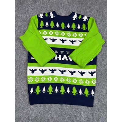 Seattle Seahawks Ugly Christmas Sweater Men's Navy Green Holiday Knit