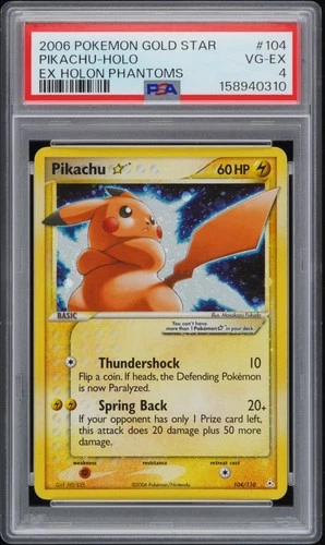 2006 POKEMON EX HOLON PHANTOMS GOLD STAR #104 PIKACHU-HOLO PSA 4