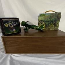 John Deere 1997 Metal Tin Lunch Box, Revell 1:64 Car Tin COA, Airplane Coin Bank