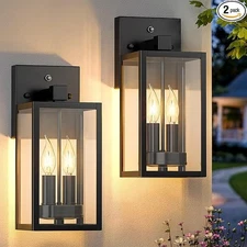 Outdoor Wall Sconce Lights 2 Pack Black Wall Mount Sensor Coach Lighting