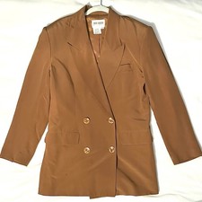 Vintage Hugo Buscati Milano 100 Silk Double Breasted Blazer Jacket 8 Caramel