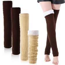 Womens Fleece Over Knee Leg Warmer Extra Long Knit Thick Boot Cuffs Winter