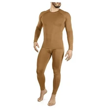  Men’s Thermal Underwear Set – Military Fleece Lined Base Medium Coyote Brown