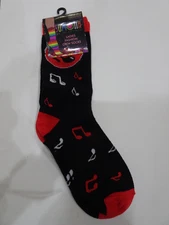 Sumona Ladies Crew Notes Black/red Music theme Printed Socks Size 9-11