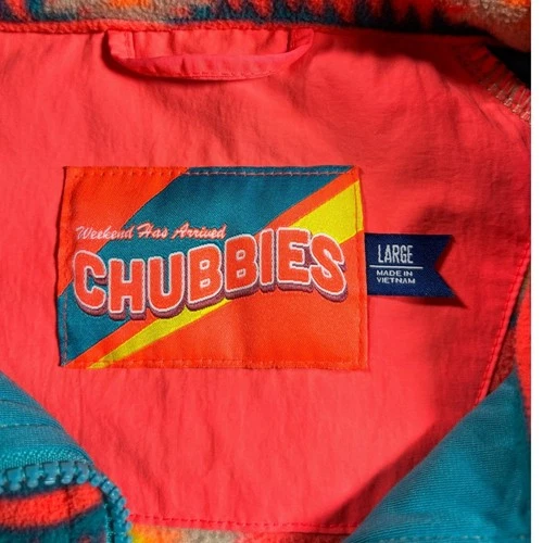 Chubbies Mens Full Zip Fleece Jacket Neon Aztec Southwestern Pink Blue Large image 4