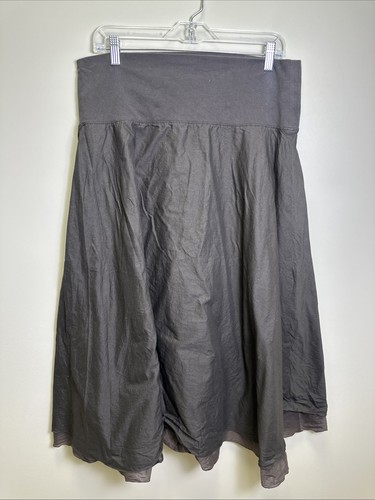 Eileen Fisher A-line Midi Skirt M/L Chocolate Brown Layered Cotton Boho Y2K - Picture 2 of 8