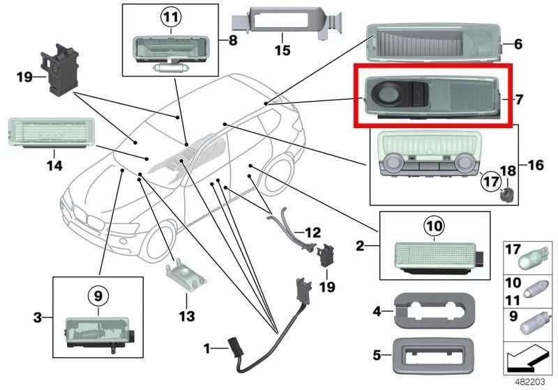 11-2017 BMW X3 xDrive28i techo trasero derecho e izquierdo domo luz de lectura lámpara Foto 2 de 4