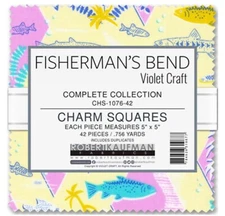 Kaufman FISHERMAN' BEND Violet Craft CHARM PACK 42- 5" squares QUILT FABRIC