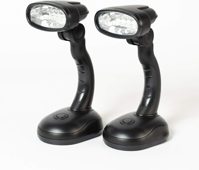 Set 2 Cordless Portable LED Desk Lamps Light Bright Garage Emergency Black NEW