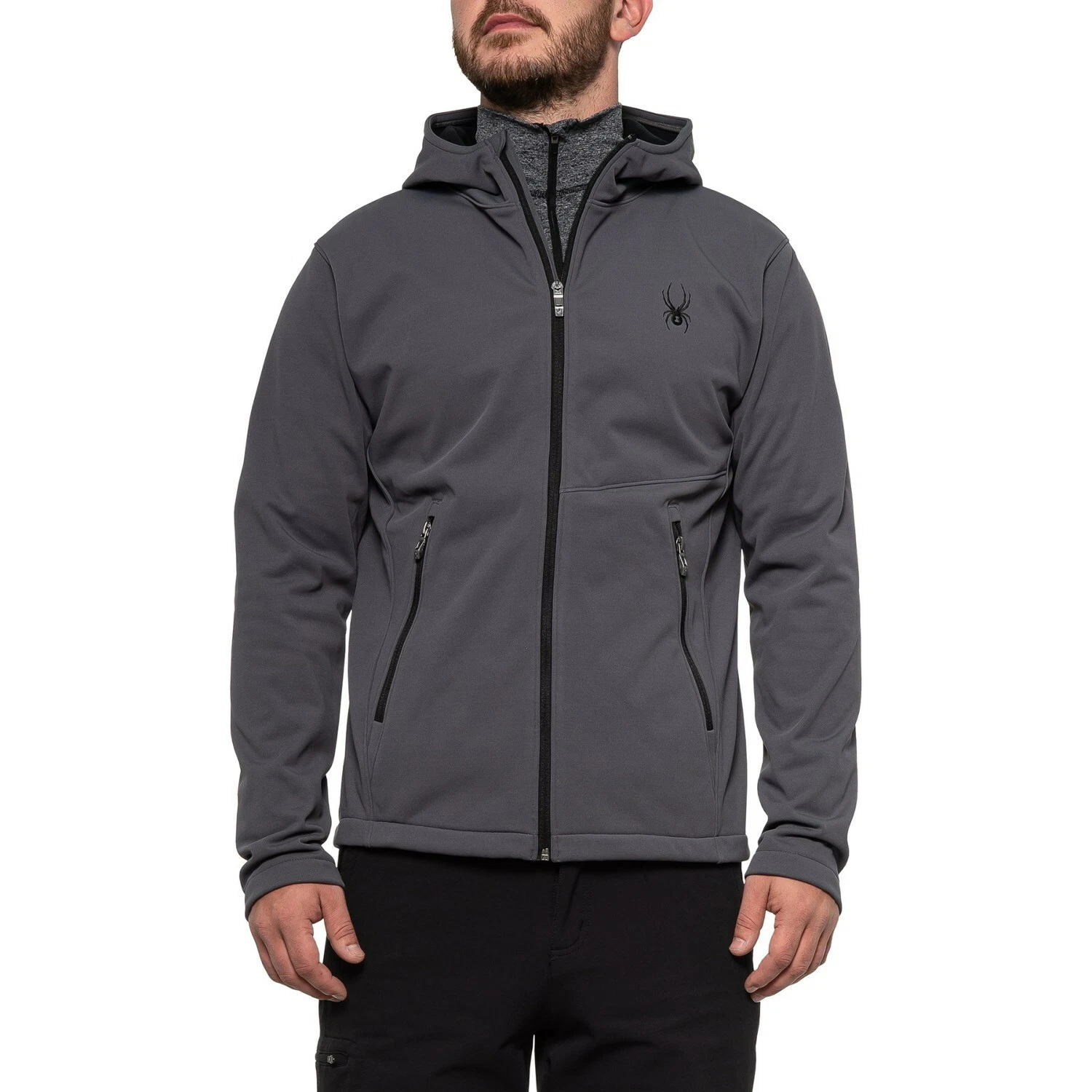 NWT Mens' Spyder HydroWeb Grey Soft Shell Hooded Full Zip Jacket Coat Small New