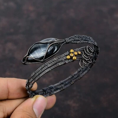 Psilomelane Wire Wrapped Adjustable Cuff Handcrafted Copper Holiday - Image 1 of 4