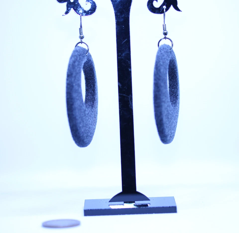 Long Drop Dangle Grey Velvet Earrings 1980' - Image 2 of 2
