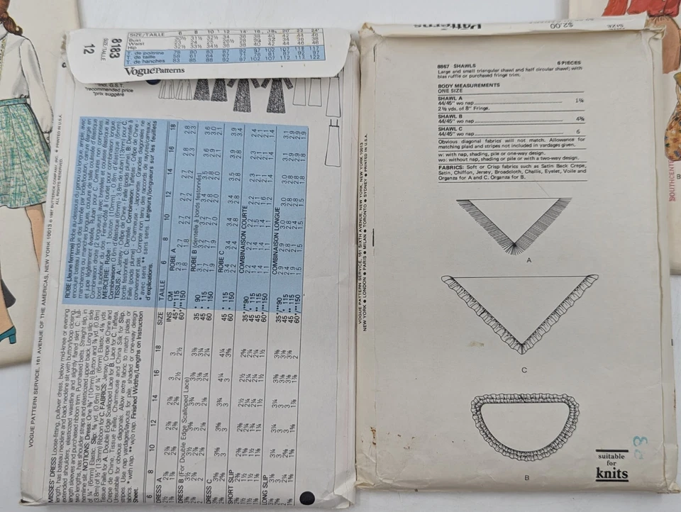 1980s (4) VTG Vogue Sewing Patterns - Dress/Shawl/Skirt/Blouse (OS-12) Uncut - Image 4 of 4