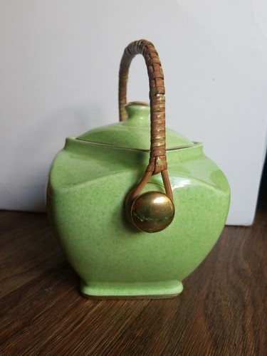 Royal Winton Grimwades England Sponge Green Gold Trim Biscuit Cookie Barrel Jar - Picture 5 of 10