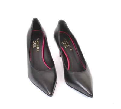 Isabelle 70564 Black Leather Stiletto Heels Pointy Toe Pumps 37