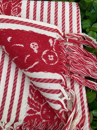 BUSATTI ITALY Pair Turkey Red Linen/Cotton Jacquard Fringed Towels / NWT - Picture 5 of 6