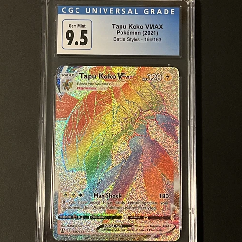 CGC 10 Gem Mint 166/163 TAPU KOKO VMAX  Old Label Secret Rare Rainbow Psa