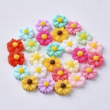 Flower cabochons 11mm, set of 20, mix colour daisy embellishments, resin flower