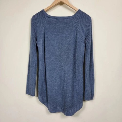 INC Waffle Knit Sweater Top Womans Size PM Blue Side-Zip Crew Neck - Picture 6 of 12