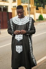 Black with White Agbada Babariga 3 Pcs African Men's Kaftan African Clothing
