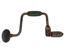 Vintage Hand Crank Ratcheting Auger Brace Metal Wood Manual Drill Screwdriver
