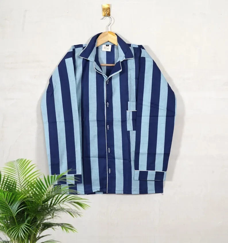 Pantalón indio 100 % algodón caliente con top y pijama conjuntos de pijama ropa de dormir traje estampado de rayas Foto 3 de 4