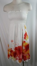 Tube dress, white/w red & yellow print, size S, M, made in USA