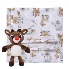 Rudolph The Red Nose Reindeer Gift Set Swaddle Blanket  Plush NEW