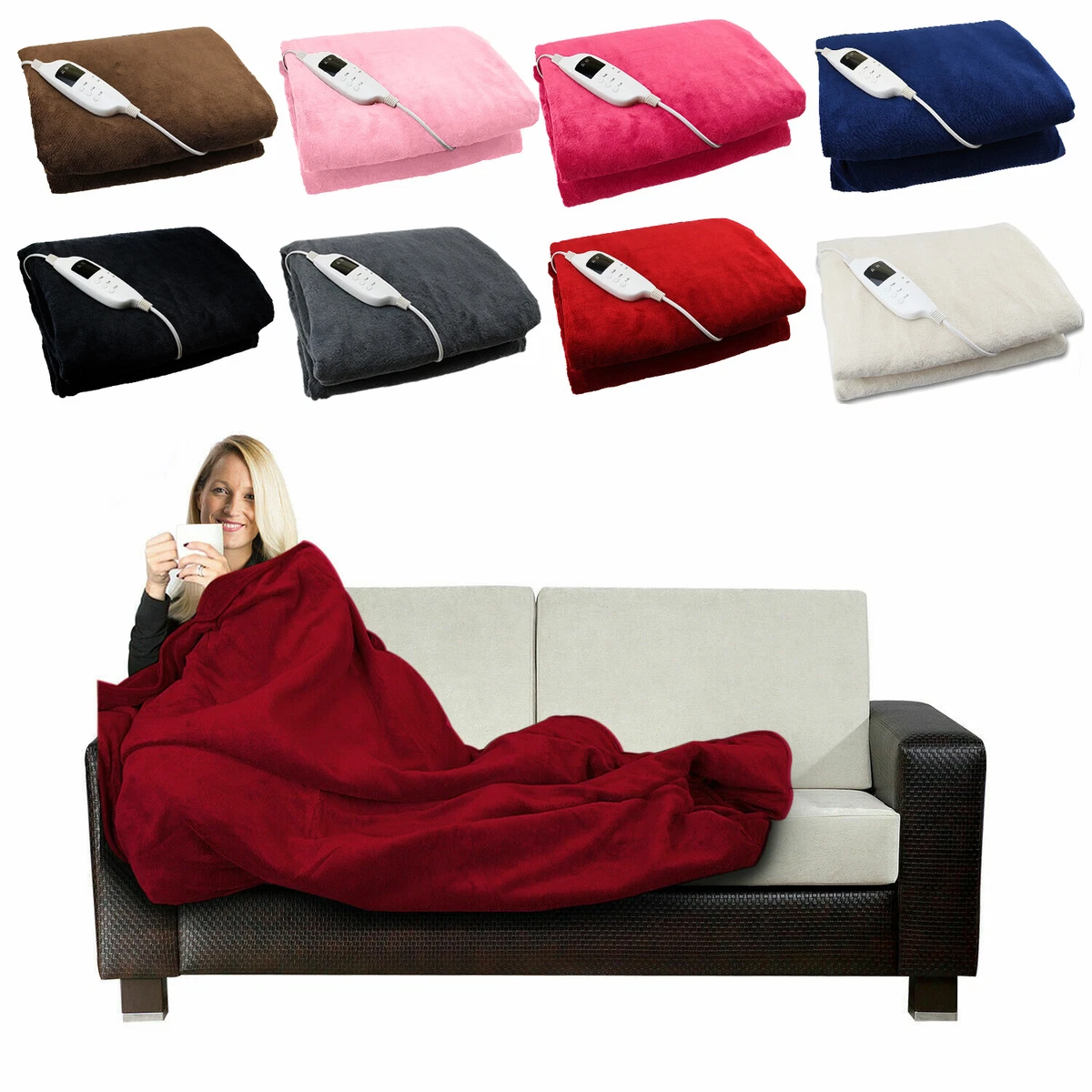 Electric Heated Throw Over Under Blanket Fleece Washable Polyester Warm  Mattress | eBay