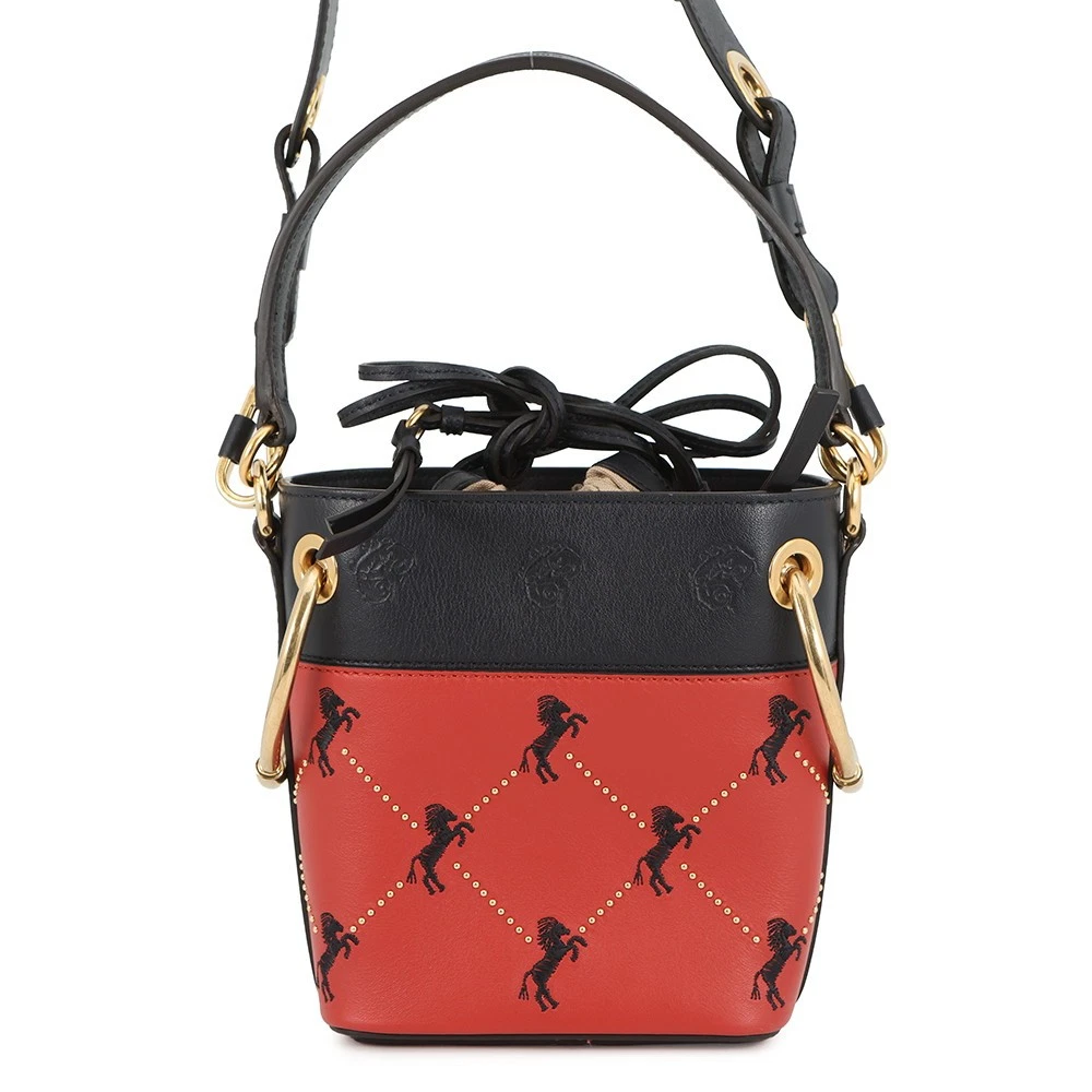 Chloe — Chloe Roy 2-Way Bucket Shoulder Bag Size Mini Leather/Canvas Red/Black CHC18...