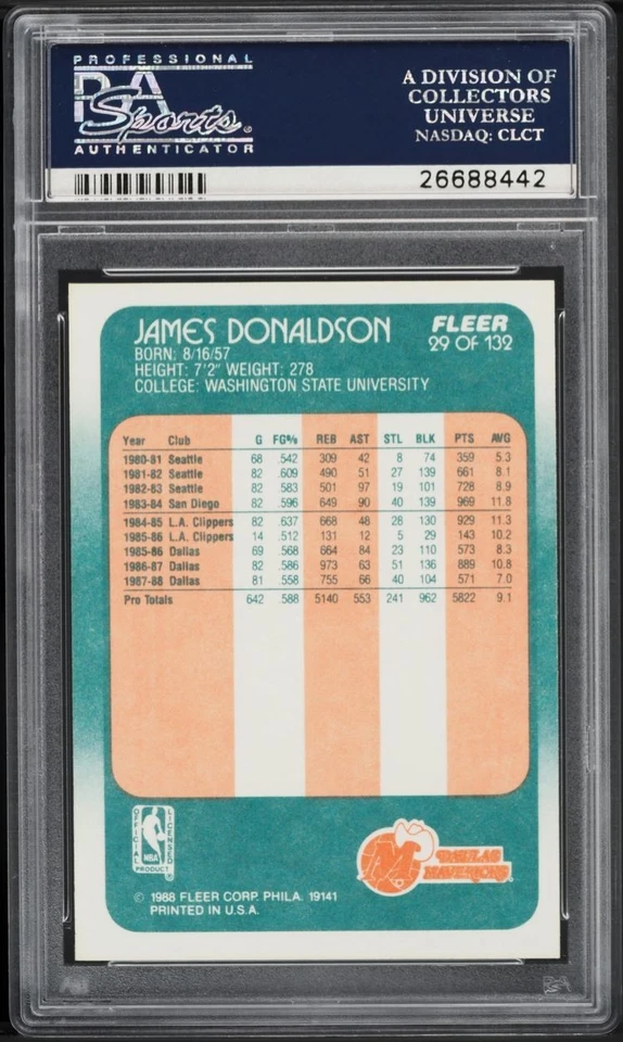 1988 Fleer Basketball #29 James Donaldson PSA 10 GEM MINT - Image 2 of 2
