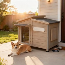Waterproof Outdoor Dog House for Small Medium Dogs with Openable Asphalt Roof