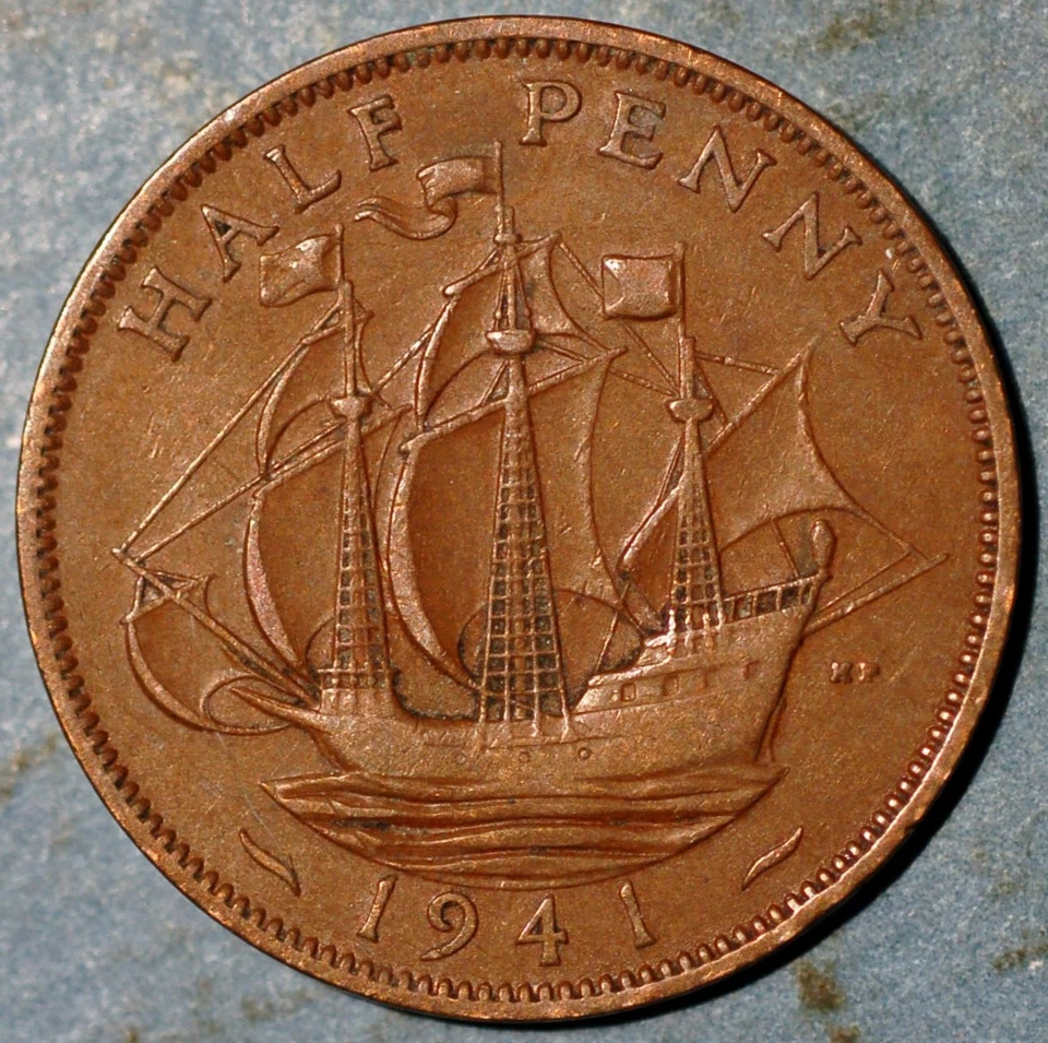 Gran Bretaña 1/2 centavo 1941 Jorge VI KM# 844 Foto 2 de 2