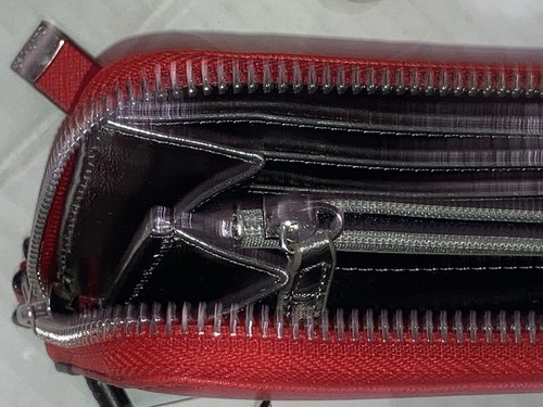 New W/Tags Calvin Klein Vivid Red Saffiano Leather Funny Face Zip Around Wallet - Picture 18 of 24