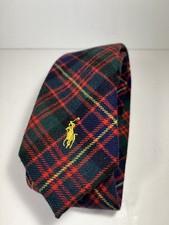 Polo Ralph Lauren Red Blue Yellow Green Bias Plaid Wool Necktie Handmade